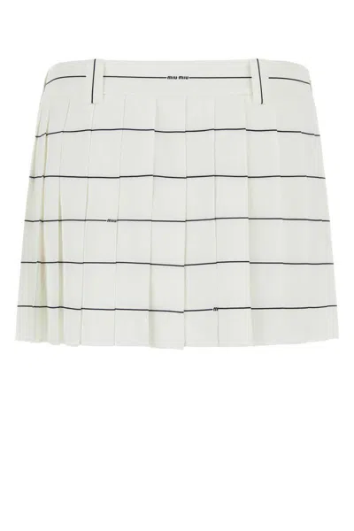 Miu Miu Printed Crepe Mini Skirt In White