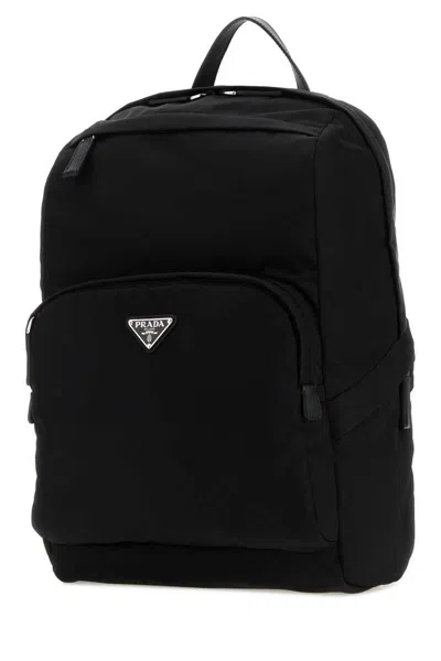 Prada Re-nylon Triangle Logo Backpack In Black