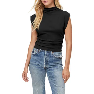 Michael Stars Amara Ruched Cowl Neck Rib T-shirt In Black
