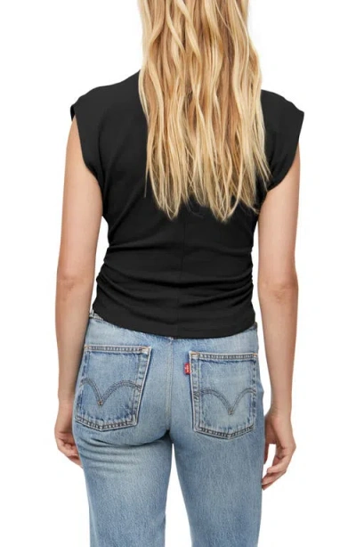 Michael Stars Amara Ruched Cowl Neck Rib T-shirt In Black