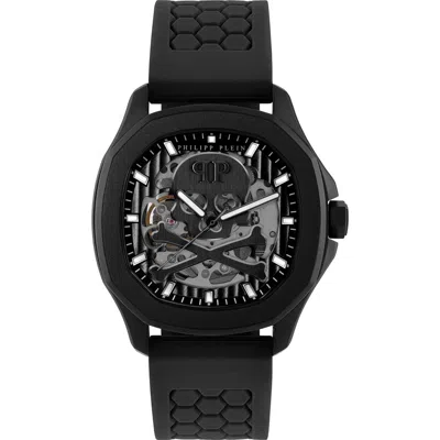 Philipp Plein Men's Automatic Skeleton Spectre Black Silicone Strap Watch 42mm