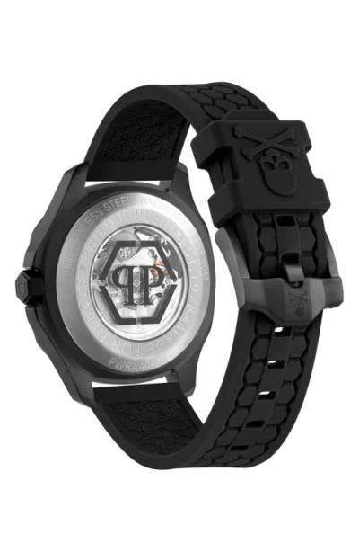 Philipp Plein Men's Automatic Skeleton Spectre Black Silicone Strap Watch 42mm