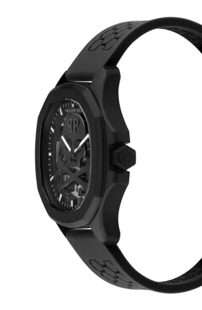Philipp Plein Men's Automatic Skeleton Spectre Black Silicone Strap Watch 42mm