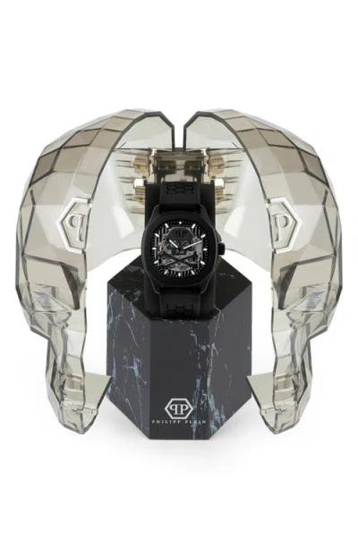 Philipp Plein Men's Automatic Skeleton Spectre Black Silicone Strap Watch 42mm
