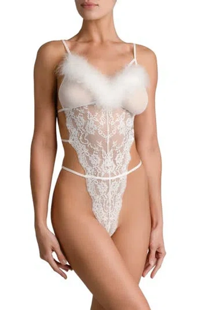 In Bloom By Jonquil Hope Strappy Feather Trim Lace Teddy