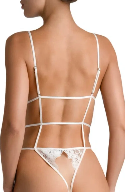 In Bloom By Jonquil Hope Strappy Feather Trim Lace Teddy