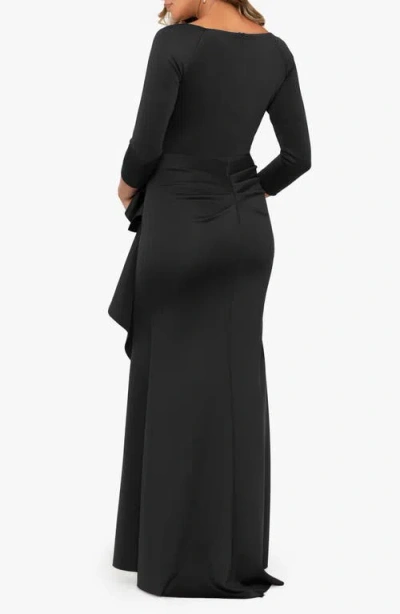 Xscape Evenings Ruched Scuba Knit Ruffle Gown