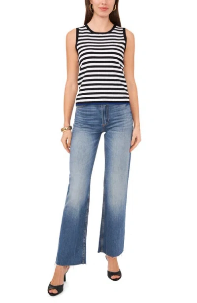 Vince Camuto Stripe Rib Sweater Tank In Black