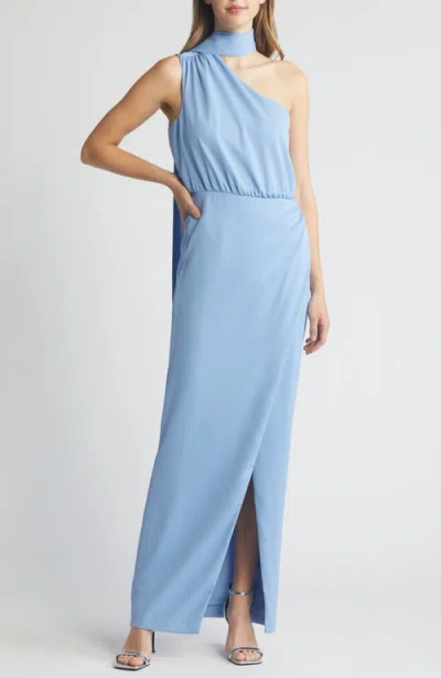 Black Halo Fantasia Draped One-shoulder Column Gown