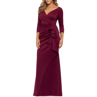 Xscape Evenings Ruched Scuba Knit Ruffle Gown