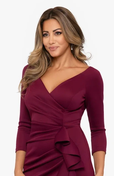 Xscape Evenings Ruched Scuba Knit Ruffle Gown