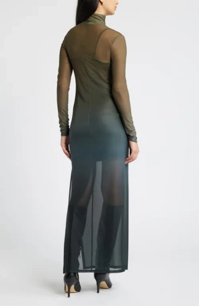 Open Edit Ombré Long Sleeve Mesh Maxi Dress