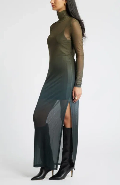 Open Edit Ombré Long Sleeve Mesh Maxi Dress