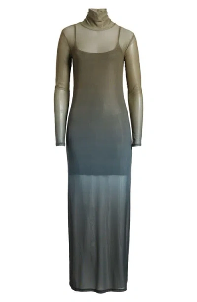 Open Edit Ombré Long Sleeve Mesh Maxi Dress