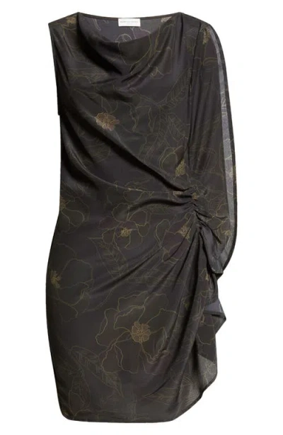 Dries Van Noten Floral Asymmetric Ruched Cascade Ruffle Sleeveless Silk Top