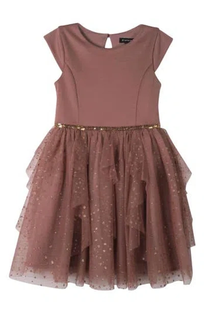 Zunie Kids' Glitter Mesh Cascade Party Dress In Brown