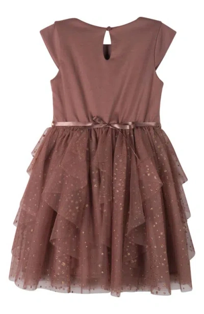 Zunie Kids' Glitter Mesh Cascade Party Dress In Brown