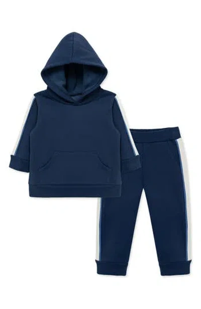 Little Me Navy Fleece Hoodie & Joggers Set In Blue