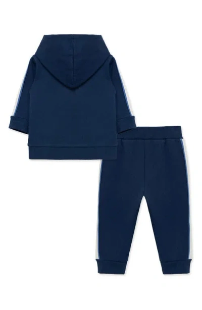 Little Me Navy Fleece Hoodie & Joggers Set In Blue