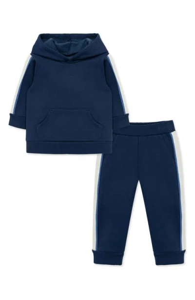 Little Me Navy Fleece Hoodie & Joggers Set In Blue