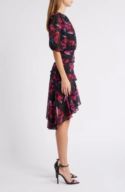 Chelsea28 Metallic Clip Dot Asymmetric Dress