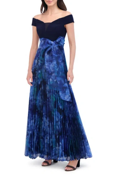 Eliza J Pleated Off The Shoulder Gown