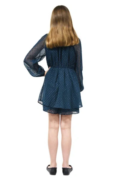 Zunie Kids' Metallic Long Sleeve Clip Dot Chiffon Party Dress In Blue