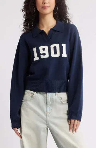 Bp. Preppy Jacquard Johnny Collar Sweater In Blue