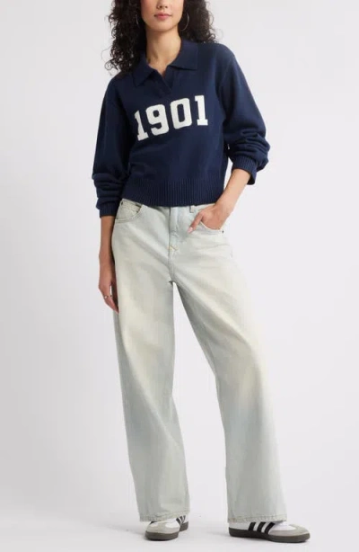 Bp. Preppy Jacquard Johnny Collar Sweater In Blue