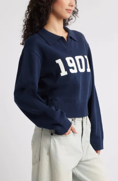 Bp. Preppy Jacquard Johnny Collar Sweater In Blue