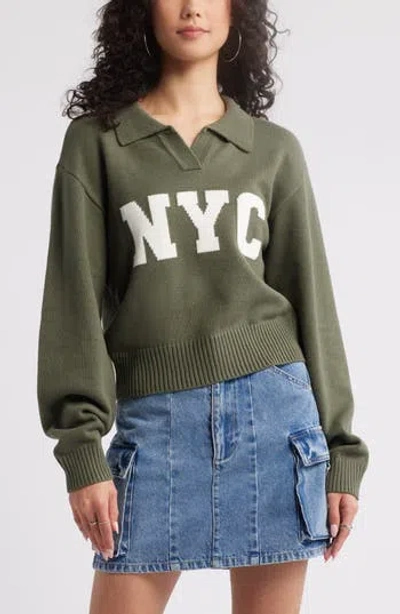 Bp. Preppy Jacquard Johnny Collar Sweater In Green