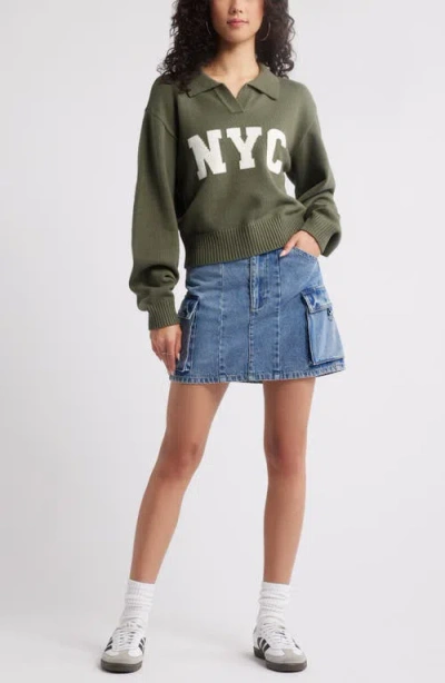 Bp. Preppy Jacquard Johnny Collar Sweater In Green