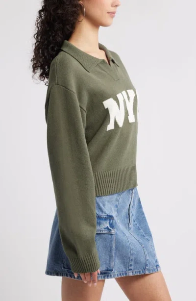 Bp. Preppy Jacquard Johnny Collar Sweater In Green