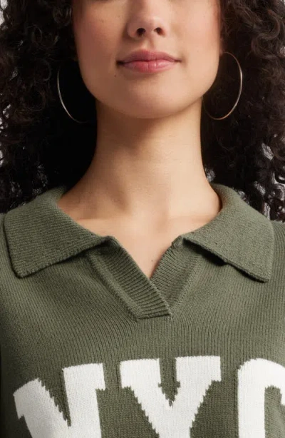 Bp. Preppy Jacquard Johnny Collar Sweater In Green