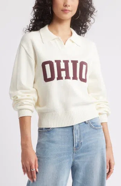 Bp. Preppy Jacquard Johnny Collar Sweater In White