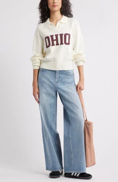 Bp. Preppy Jacquard Johnny Collar Sweater In White