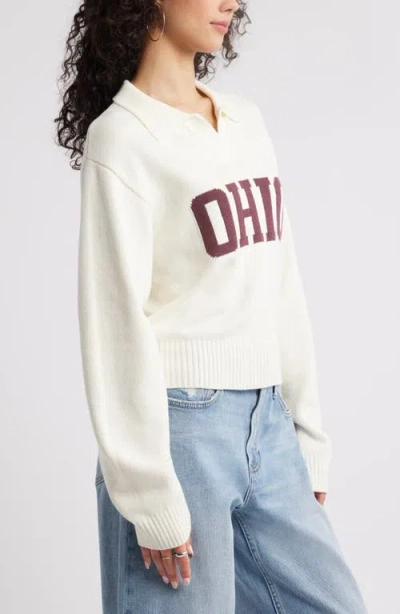 Bp. Preppy Jacquard Johnny Collar Sweater In White