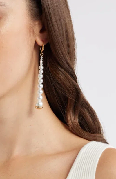 Open Edit Faux Pearl Linear Drop Earrings