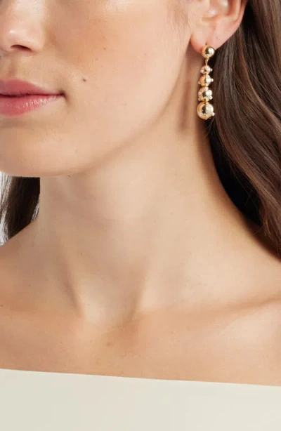Open Edit Scattered Faux Pearl Orb Linear Drop Earrings