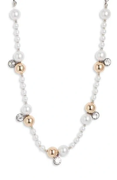 Open Edit Faux Pearl Crystal Station Necklace