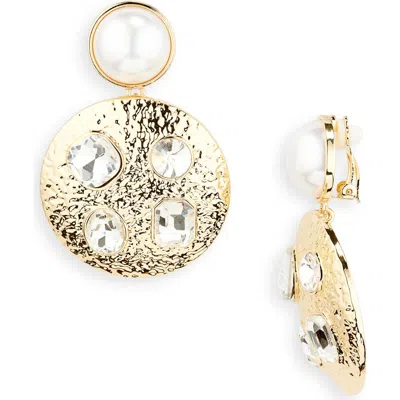 Nordstrom Faux Pearl & Crystal Medallion Drop Clip-on Earrings