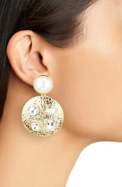 Nordstrom Faux Pearl & Crystal Medallion Drop Clip-on Earrings