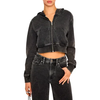 Good American Jeanius Cropped Hooded Cotton Sweatshirt