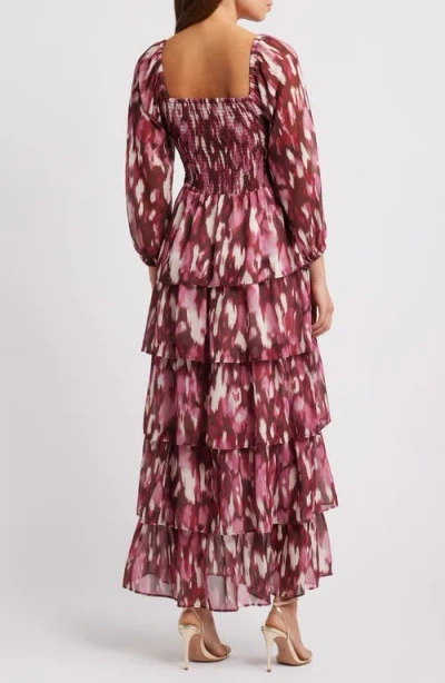 Chelsea28 Smocked Tiered Long Sleeve Maxi Dress In Pink