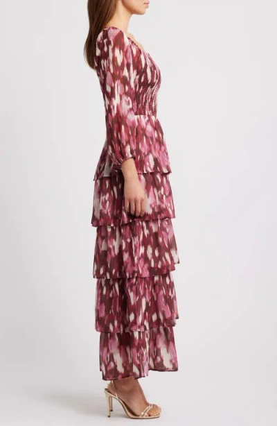 Chelsea28 Smocked Tiered Long Sleeve Maxi Dress In Pink