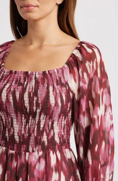 Chelsea28 Smocked Tiered Long Sleeve Maxi Dress In Pink