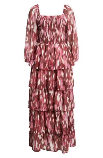 Chelsea28 Smocked Tiered Long Sleeve Maxi Dress In Pink