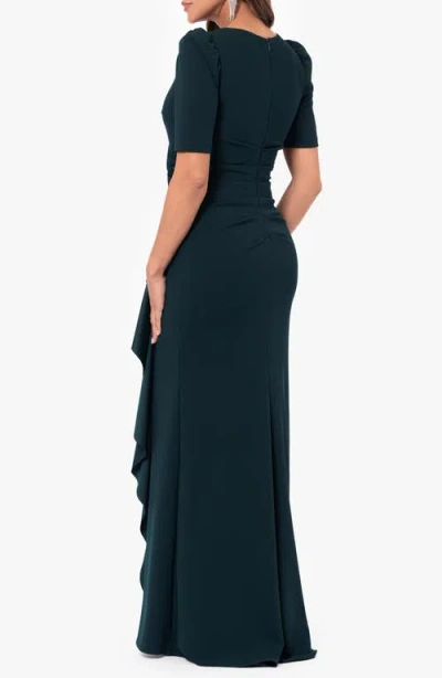 Xscape Evenings Twist Front Scuba Crepe Ruffle Gown