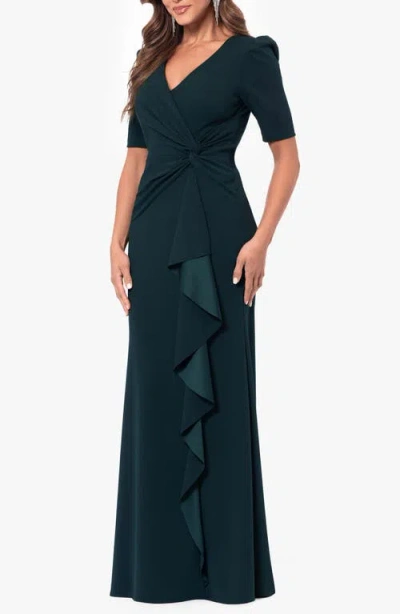Xscape Evenings Twist Front Scuba Crepe Ruffle Gown