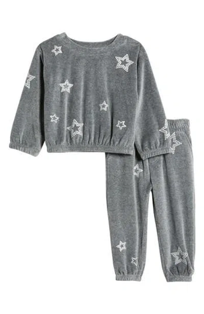 Splendid Star Embellished Velour Graphic Sweatshirt & Joggers Set In Gray